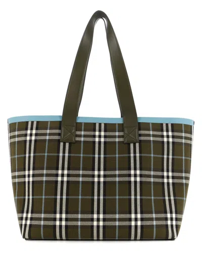 Burberry Green Canvas London Tote Check Medium (authentic Pre-loved) In Pattern
