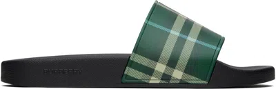 Burberry Green Check Pool Slides In Leaf