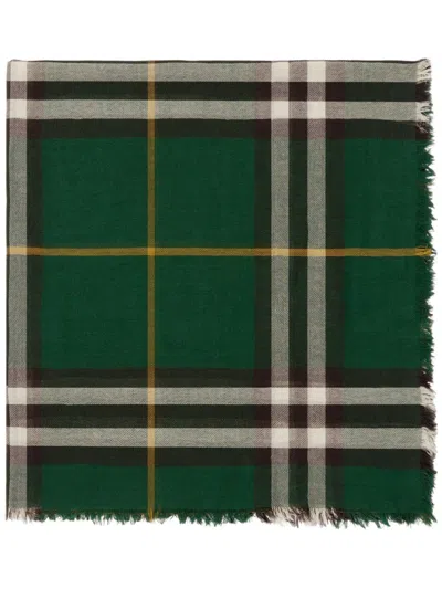 Burberry Green Check Print Wool Scarf For Women