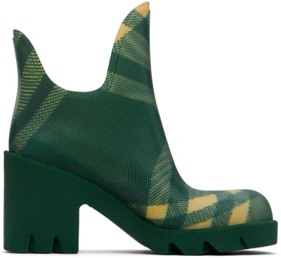 Burberry Green Check Rubber Marsh Heel Boots In Primrose Ip Check