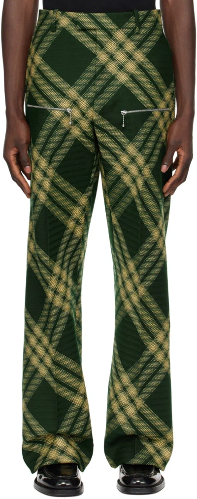 Burberry Green Check Trousers In Ivy Ip Check