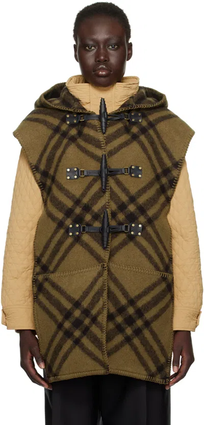 Burberry Green Check Wool Cape In Camp