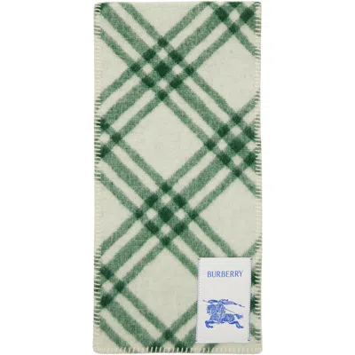 Burberry Green Check Wool Scarf In Neutral
