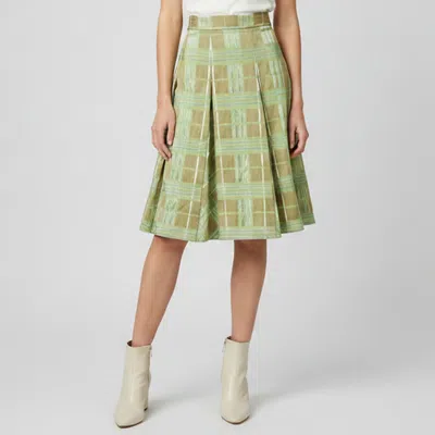 Pre-owned Burberry Green Checked Cotton & Silk Pleated Skirt M
