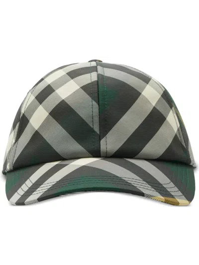 Burberry Green Checked Cotton Cap In Neutrals