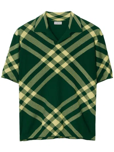 BURBERRY GREEN CHECKED WOOL POLO SHIRT