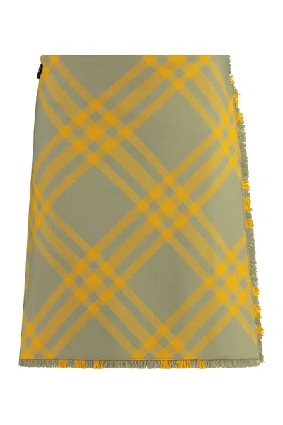 Burberry Green Checkered Wrap Skirt For Women
