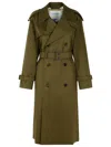 Burberry Belted Double-breasted Long Trench In Green