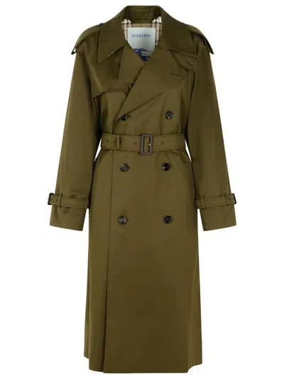 BURBERRY BURBERRY GREEN COTTON BLEND TRENCH COAT