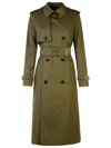 Burberry Belted Double-breasted Long Trench In Green