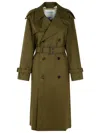 Burberry Belted Double-breasted Long Trench In Green