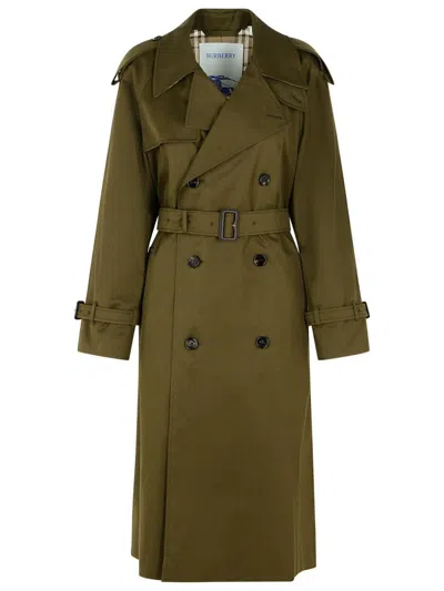 BURBERRY BURBERRY GREEN COTTON BLEND TRENCH COAT