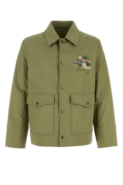 Burberry Cotton Jacket With Collar And Embroidered Detail In Green