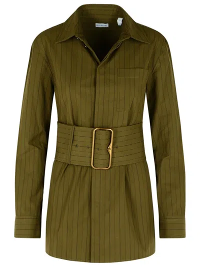 Burberry Belted Pinstriped Cotton-poplin Shirt In Green