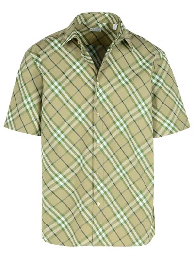Burberry Plaid Pattern Cotton Shirt With Short Sleeves In Green
