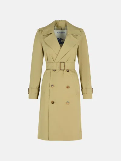 Burberry Green Cotton Trench Coat In Sand