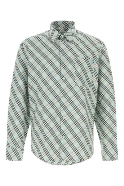 BURBERRY GREEN EMBROIDERED POPLIN SHIRT