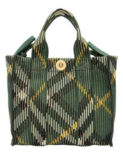 Pre-owned Burberry Green Fabric & Knit Scarlet Mini Tote (authentic Pre-loved)