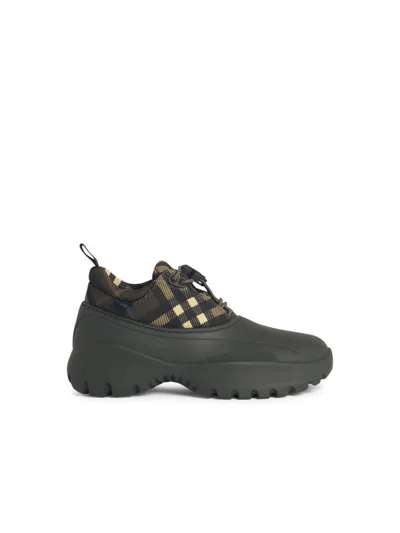 Burberry Green Fabric Blend Sneakers In Brown