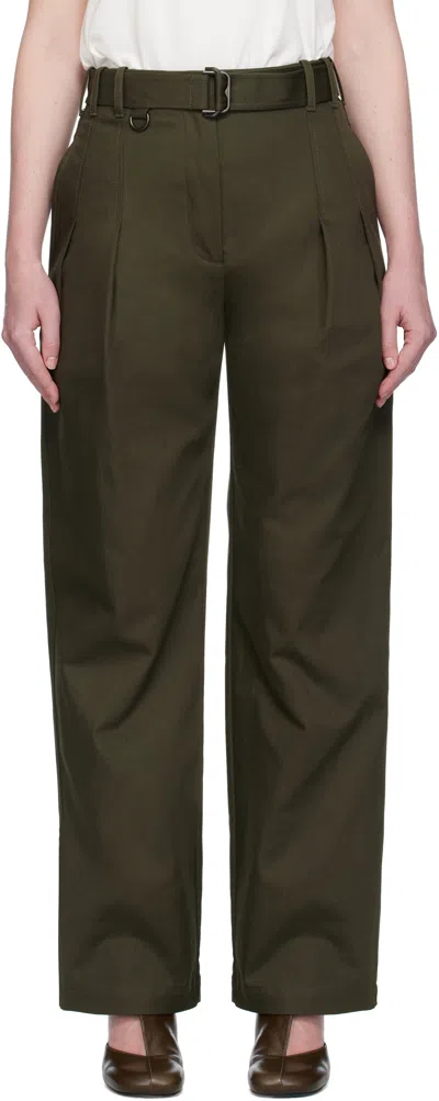 Burberry Green Gabardine Belted Trousers In Brown
