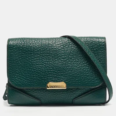 Pre-owned Burberry Green Grain Leather Heritage Crossbody Bag