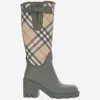 Burberry Checked Canvas-trimmed Tpu Rain Boots In Green