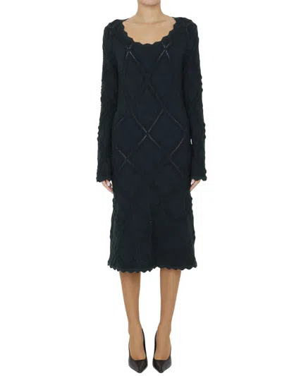 Burberry Green Knitted Sccop Neck Midi Dress In Blue