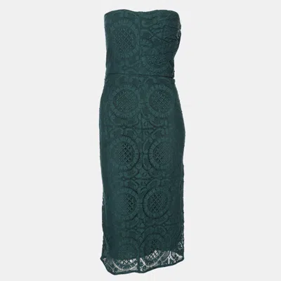 Pre-owned Burberry Green Lace Strapless Dress M