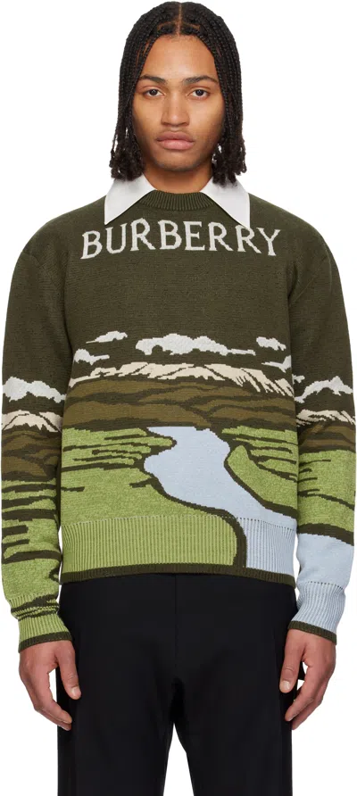 Burberry Green Landscape Wool Blend Sweater