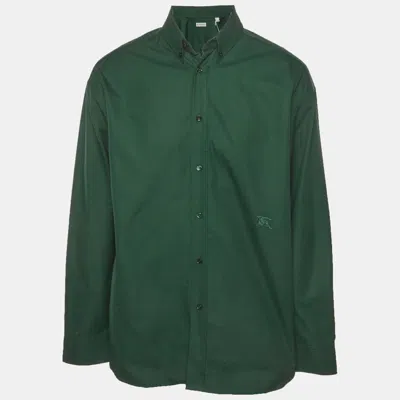 Pre-owned Burberry Green Logo Embroidered Cotton Button Up Shirt L