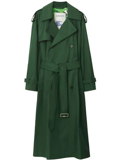 Burberry Green Long Trench Jacket For Women