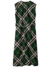 Burberry Sleeveless Nova Check Pattern Midi Dress In Green