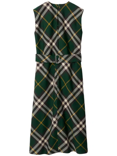 Burberry Green Novacheck Wool Midi Dress
