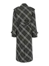 BURBERRY BURBERRY GREEN OVERSIZED DOUBLE-BREASTED TRENCH COAT WITH CHECK MOTIF IN TWILL