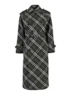 Burberry Green Oversized Double-breasted Trench Coat With Check Motif In Twill Woman In Multicolor