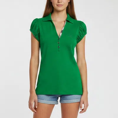 Pre-owned Burberry Green Pique Cotton Puff Sleeve Polo T-shirt M