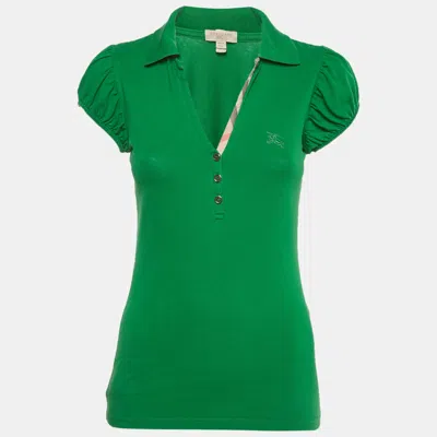 Pre-owned Burberry Green Pique Puff Sleeve Polo T-shirt S