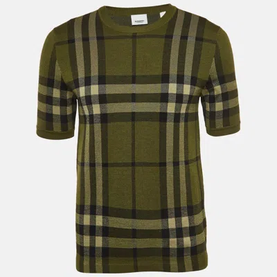 Pre-owned Burberry Green Plaid Wool Blend Knit T-shirt Xs