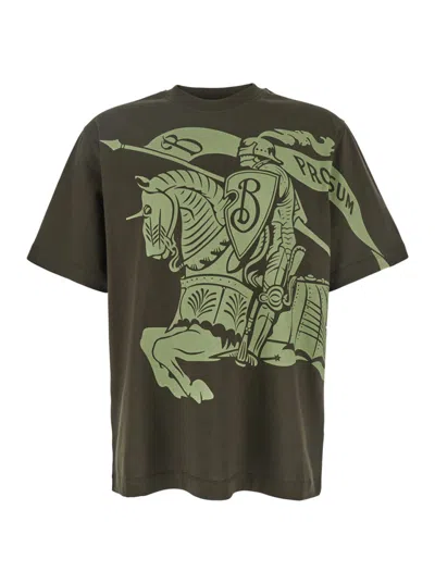 BURBERRY GREEN PRINTED CREWNECK T-SHIRT