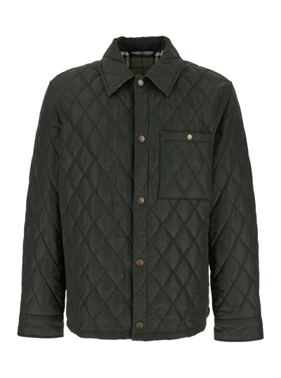 Burberry Green Quilted Jacket With Classic Collar In Tech Fabric Man In Multicolor