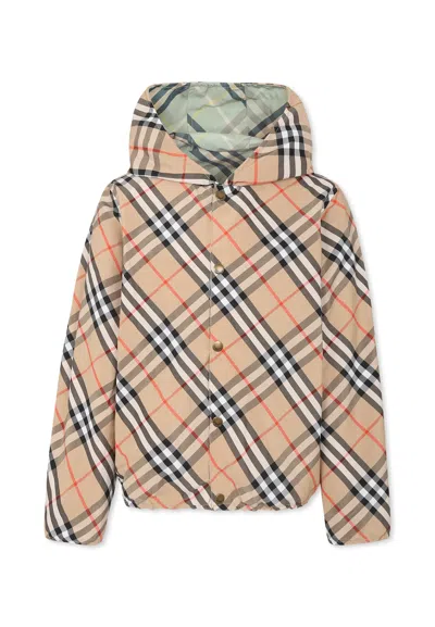 Burberry Green Reversible Jacket For Kids With Check