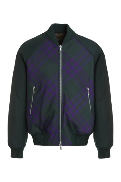 Burberry Green Reversible Wool Bomber Jacket For Men