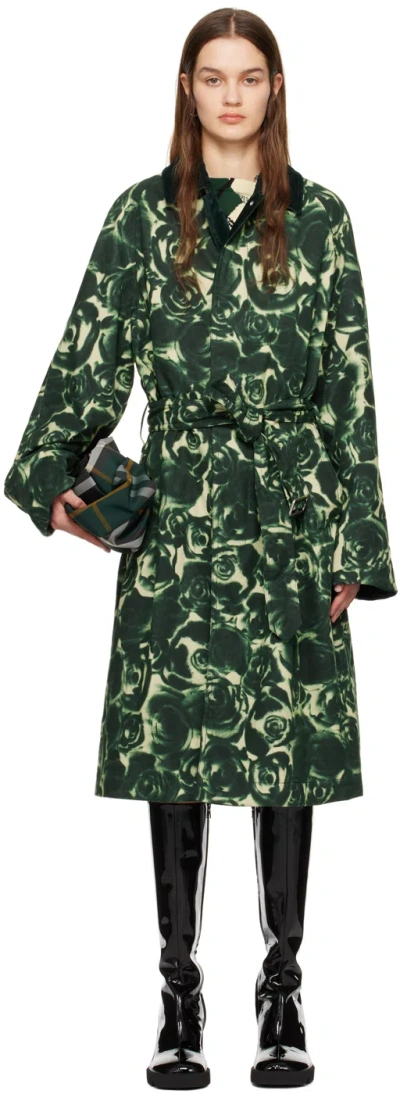 Burberry Green Rose Coat In Ivy Ip Pattern