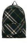 Burberry Check Pattern Shield Backpack With Front Zip In Green