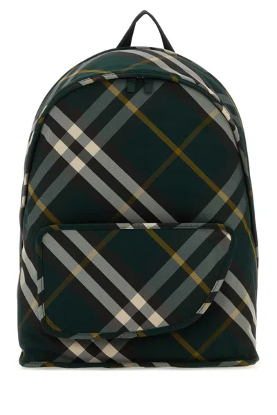 BURBERRY GREEN SHIELD CHECKERED WOVEN BACKPACK
