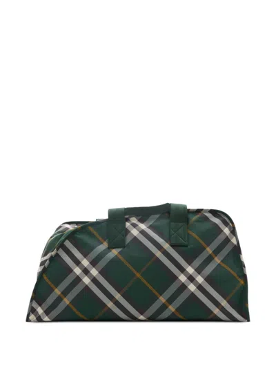 BURBERRY GREEN SHIELD LARGE CHECKED DUFFLE BAG