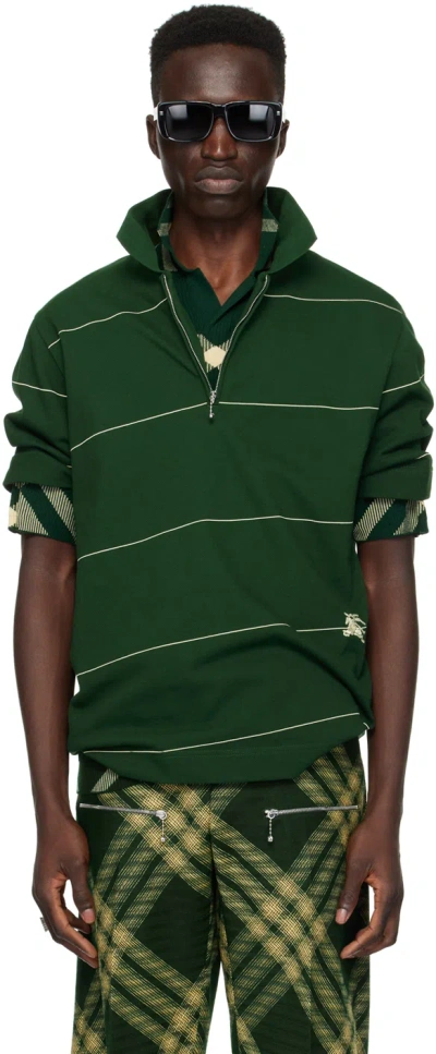 Burberry Green Striped Polo In Ivy