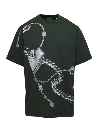 Burberry Green T-shirt With Front Print In Cotton Man