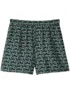 Burberry Textured Print Shorts With Elasticated Waistband In Green
