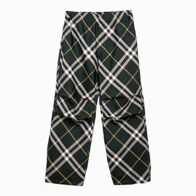 Burberry Green Trousers With Check Pattern